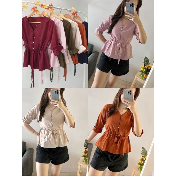 PANORAMA DIORA / PLAIN PEPLUM BLOUSE WANITA DELIGHTLINE BASIC CASUAL - LENGAN PANJANG SESIKU-1