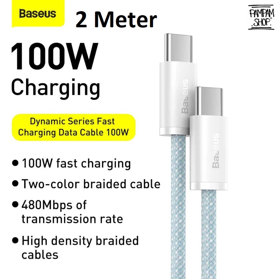 BASEUS ORIGINAL Kabel Data Dynamic Series Type C to Type C 100W 2M 200CM Super Fast Charging Ori Laptop Tipe C 2 Meter Cable