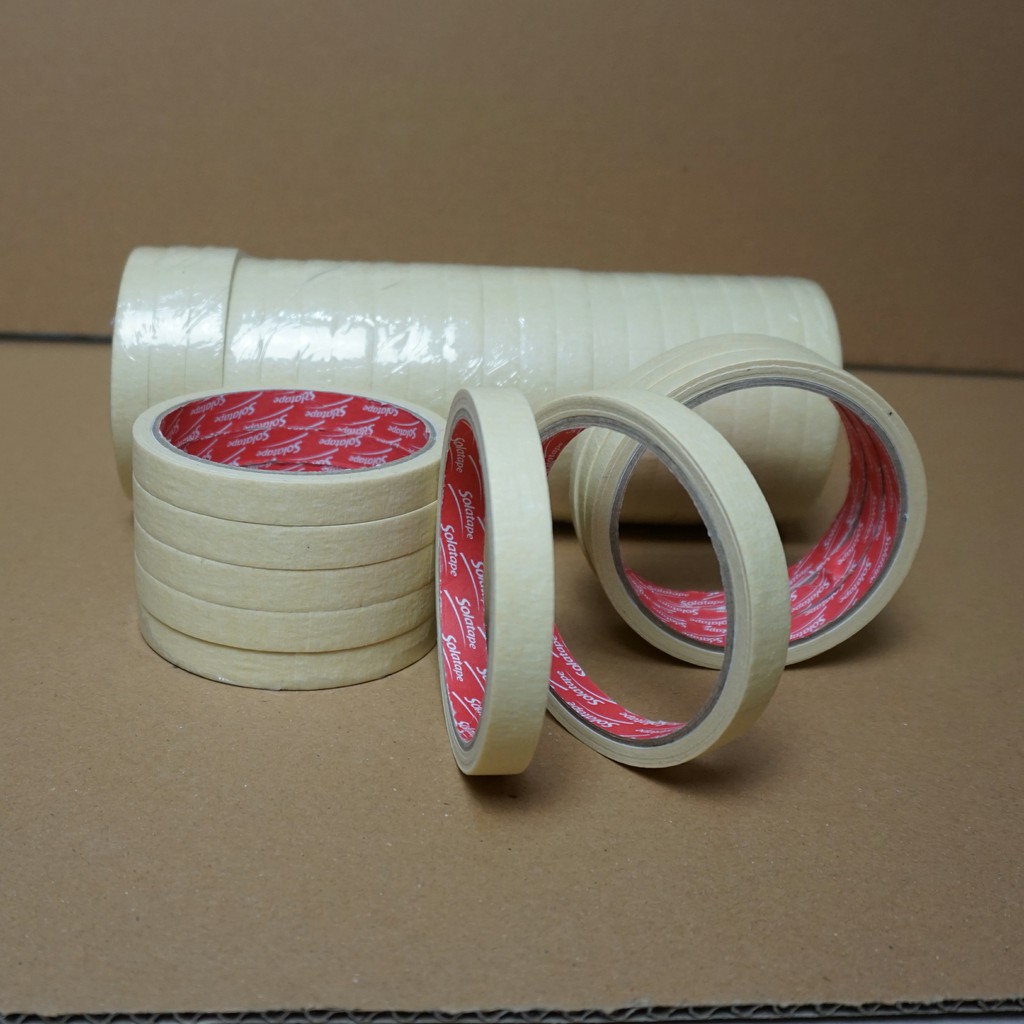 MASKING TAPE 12 MM / LAKBAN KERTAS 12 MM / SOLATIP LAKBAN PEMBATAS PENGECATAN