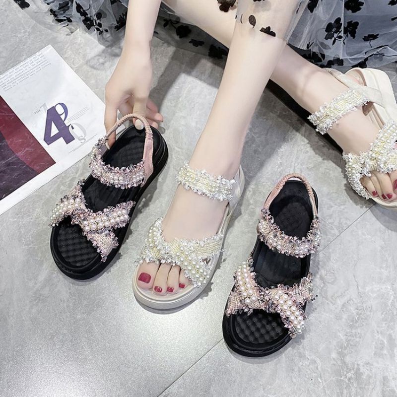 【FREE BOX IMPORT】VF8822 - Sandal Tali Mutiara Fashion Wanita Import