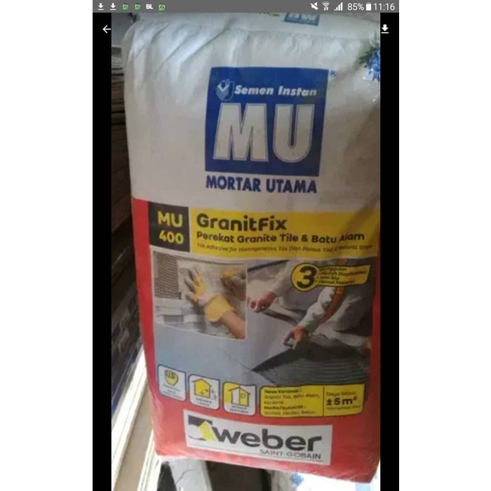 MU 400 Mortar Utama Semen Instant Perekat Granite Tile Batu Alam MU400 25KG