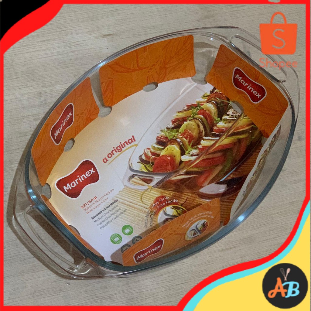 Marinex 6663 3,2 Liter Loyang cetakan pan piring saji panggangan Kue Kaca Oval Gagang