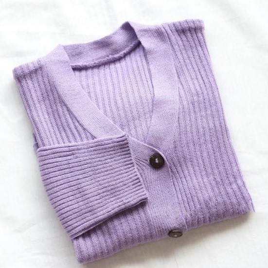 CARDIGAN RAJUT WANITA || KARDIGAN BASIC POLOS CEWEK CROP CARDY WILLY PREMIUM || OUTER KNITTED CARDI-Lilac Ungu