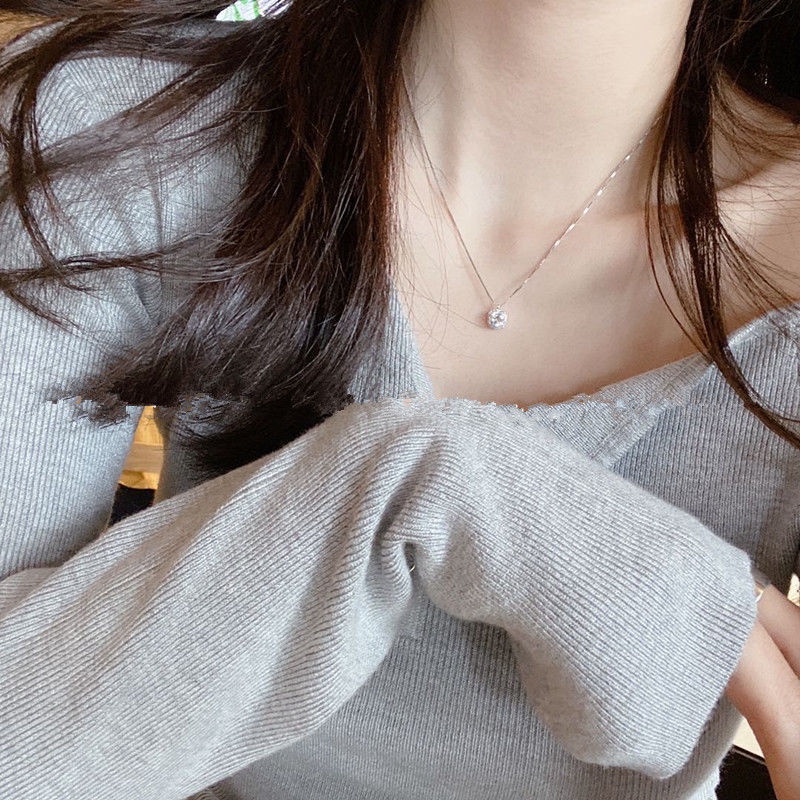 Kalung Rantai Clavicle Desain Kotak Kecil Hias Berlian Zircon Untuk Wanita 2022