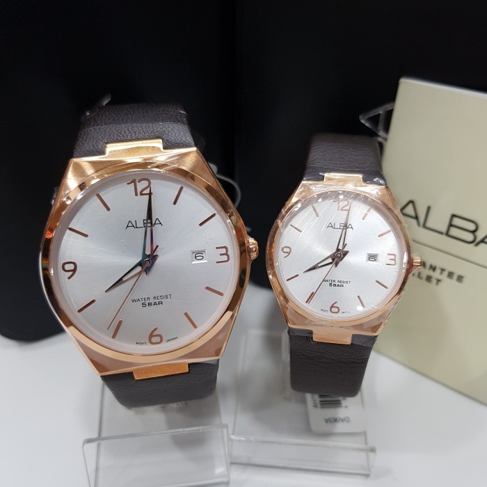 Jam tangan couple Alba AS9H88 AS 9H88 brown rosegold original