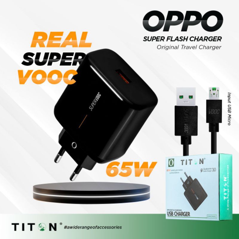 Flash Charger oppo 65W Super VOOC Micro Usb F1+ F3+ F9 PRO F11 F11 Pro Black edition [Titon 65w]