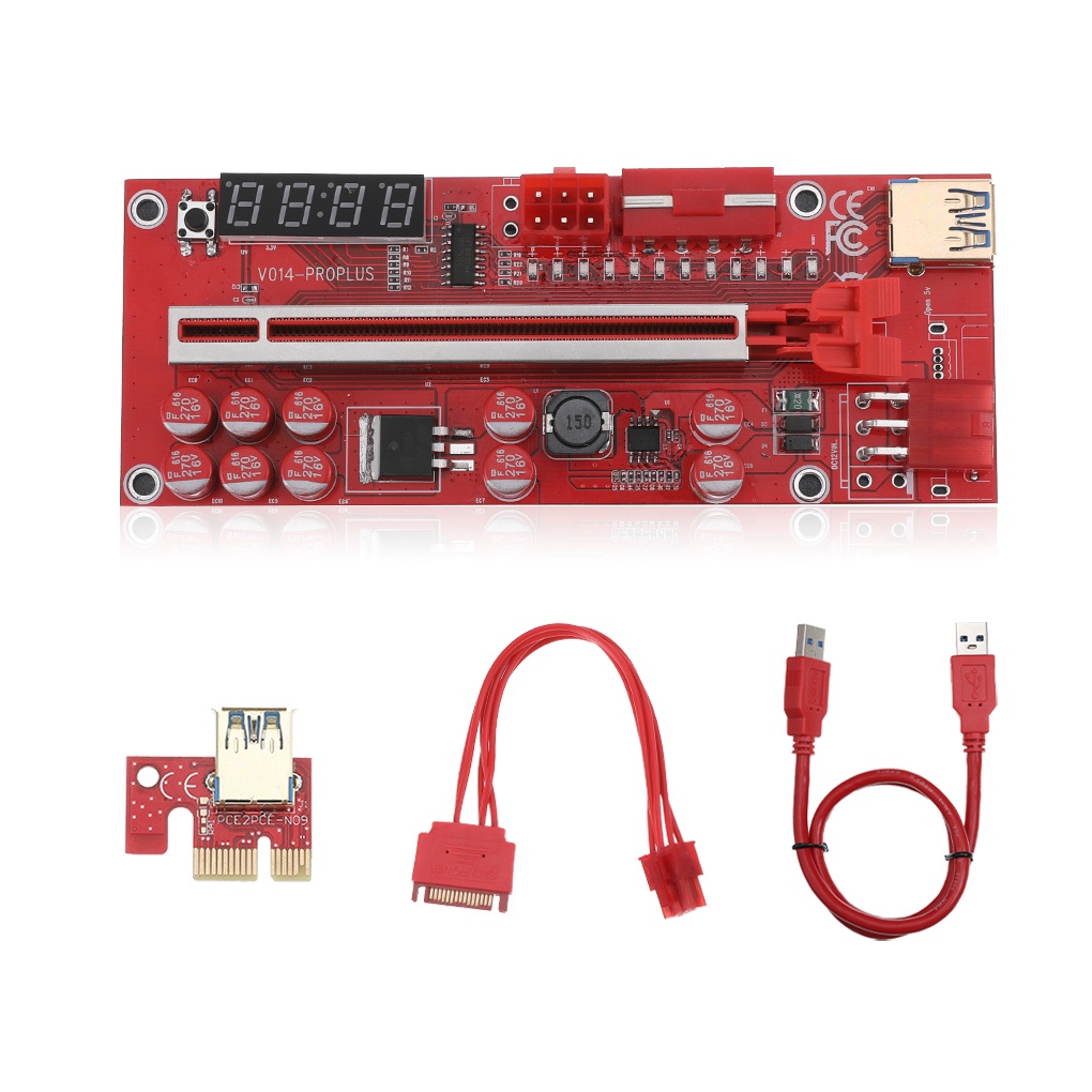 Pci-e Riser Ver011s plus Kartu Grafis GPU Adapter Riser Dengan 13 Lampu Led Warna Merah