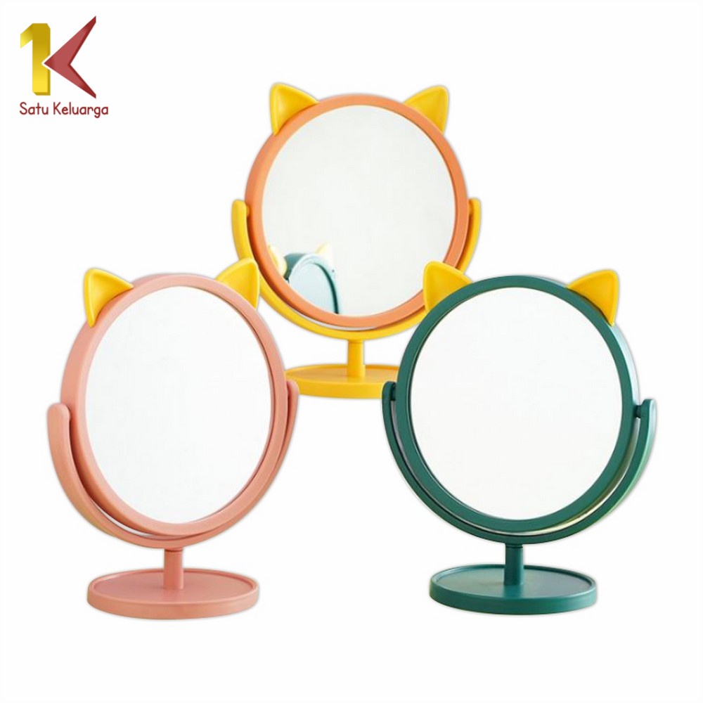 Satu Keluarga Cermin Make Up K88 Cermin Rias Karakter Motif Kuping Kucing / Kaca Make Up Bulat Lucu 