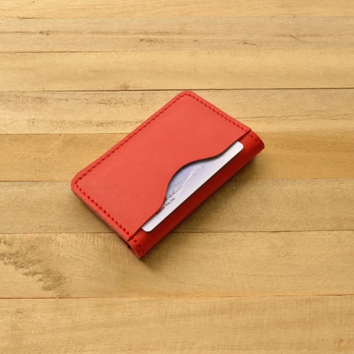 dompet kartu model lipat kulit sapi asli warna merah| card wallet