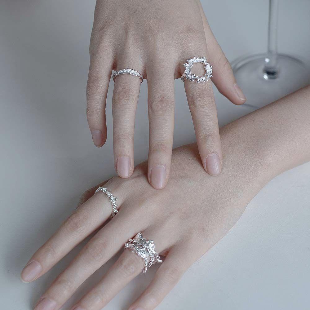 NEEDWAY Timah Foil Cincin Pertunangan Romantis Kreatif Engagement Joint Rings Adjustable Gaya Korea Tidak Teratur Cincin