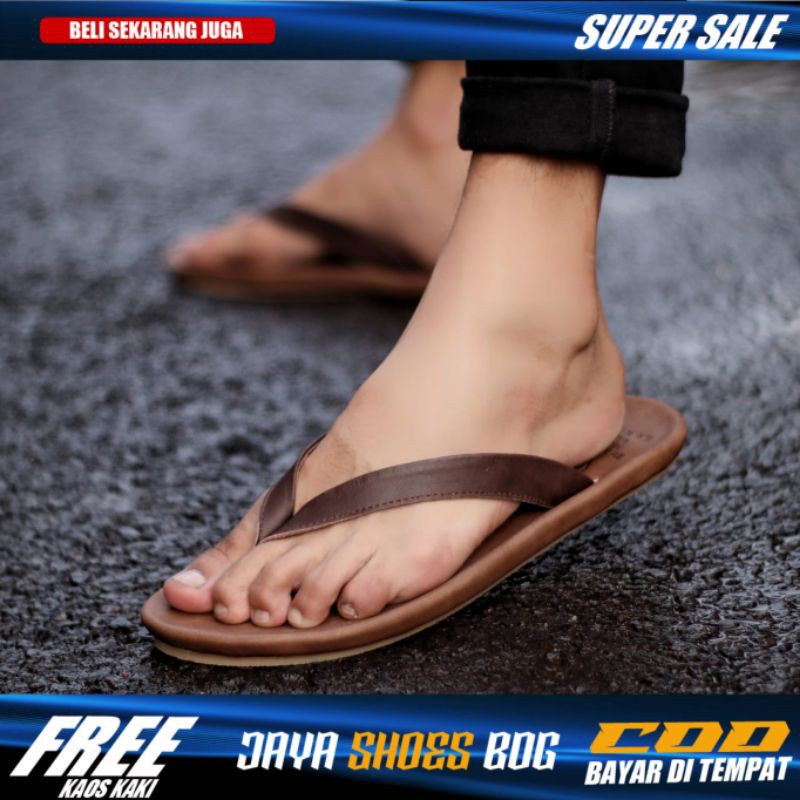 Sandal Kasual Jepit Pria Bahan Kulit Asli Sendal Cowok Ringan Nyaman Original Distro