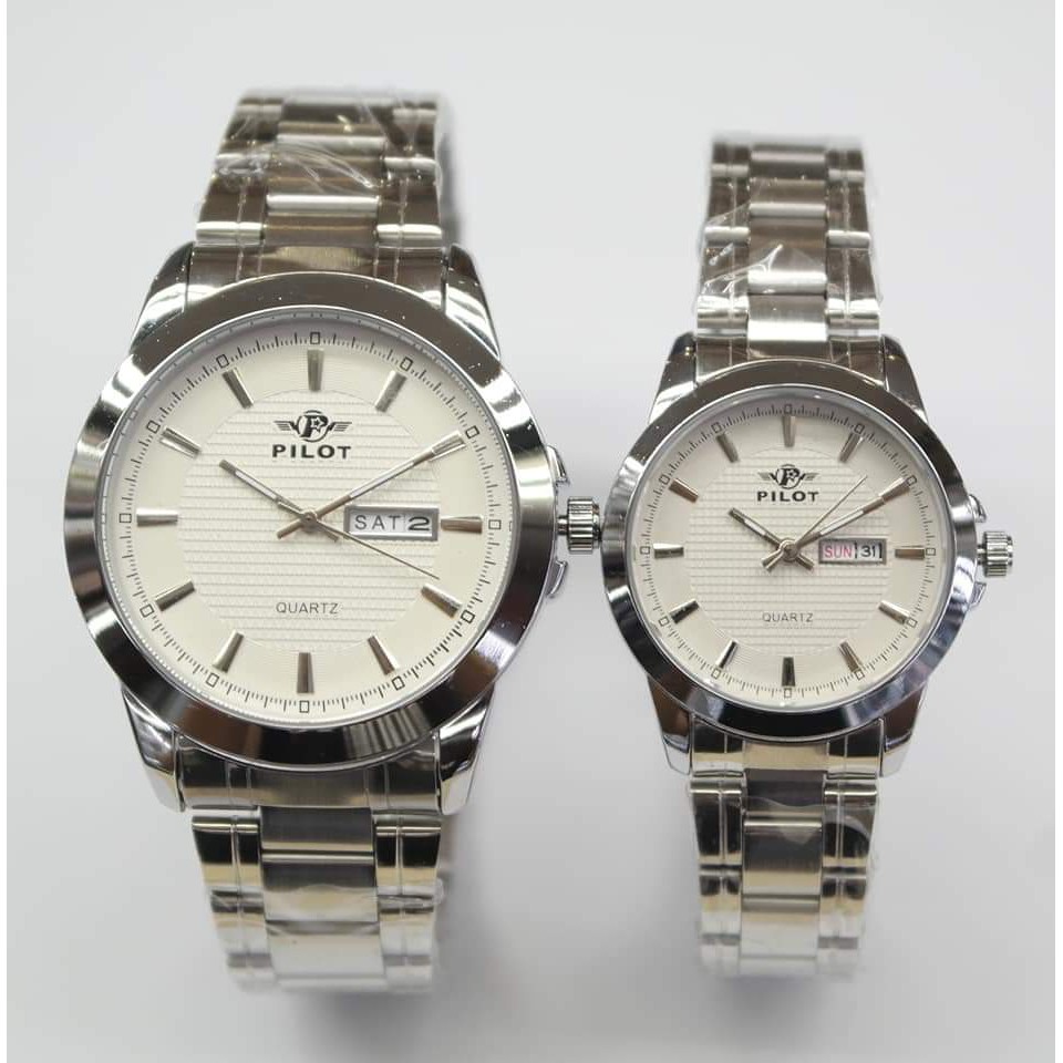 Pilot 6185 - Jam Tangan Couple Murah - Rantai Stainless - Analog Quartz - Waterresist