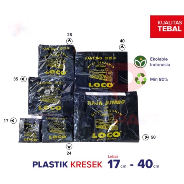 Kantong Plastik Kresek Loco HDPE Tebal Hitam Ukuran 17, 24, 28, 35, 40