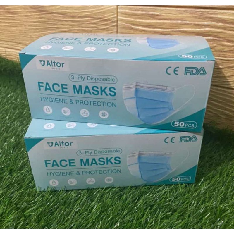 Masker Cantol Biru Model Medis 3 Play Earloop Isi 50 pcs