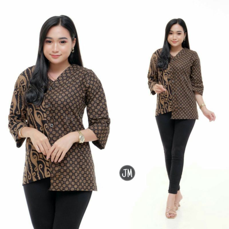 [COD] tey-17 Batik wanita ASJ SA HRB026 Kenongo Kemeja Tosca Pendek-Jm coklatann