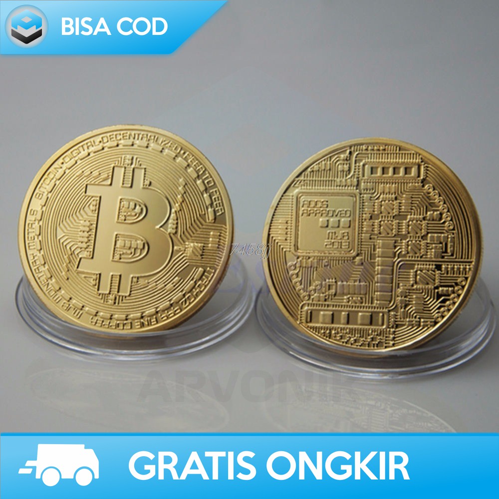 GOLD PLATED MINIATUR UANG BITCOIN - KOLEKSI KOIN BITCOIN - KOIN GOLDEN