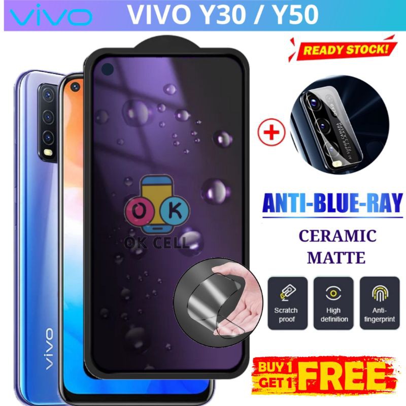 2in1- Tempered Glass Ceramic Anti Blue Matte Light Vivo Y30 Y50 - TG Anti Gores Radiasi Vivo Y50 Y30