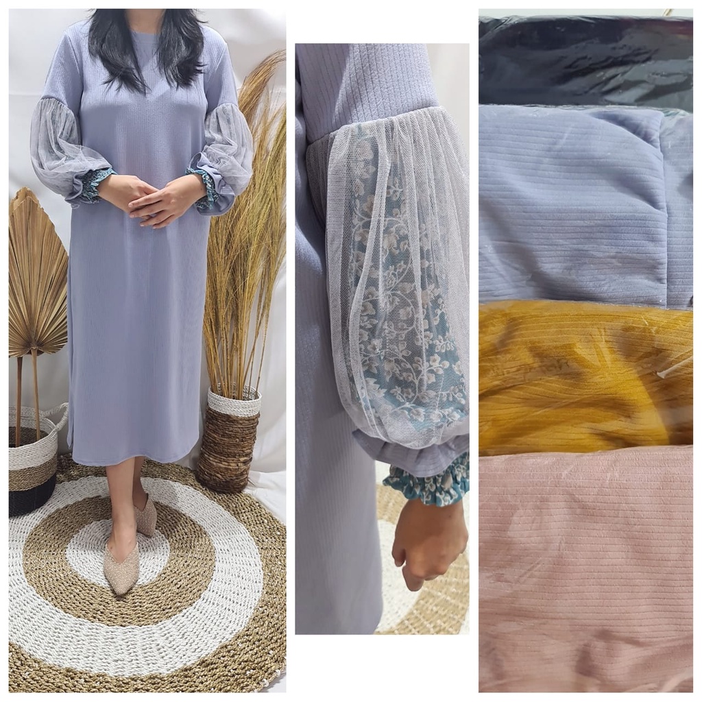 TUNIK CAVEL TANGAN BALON /TILE KOMBINASI CERUTY/ TERLARIS