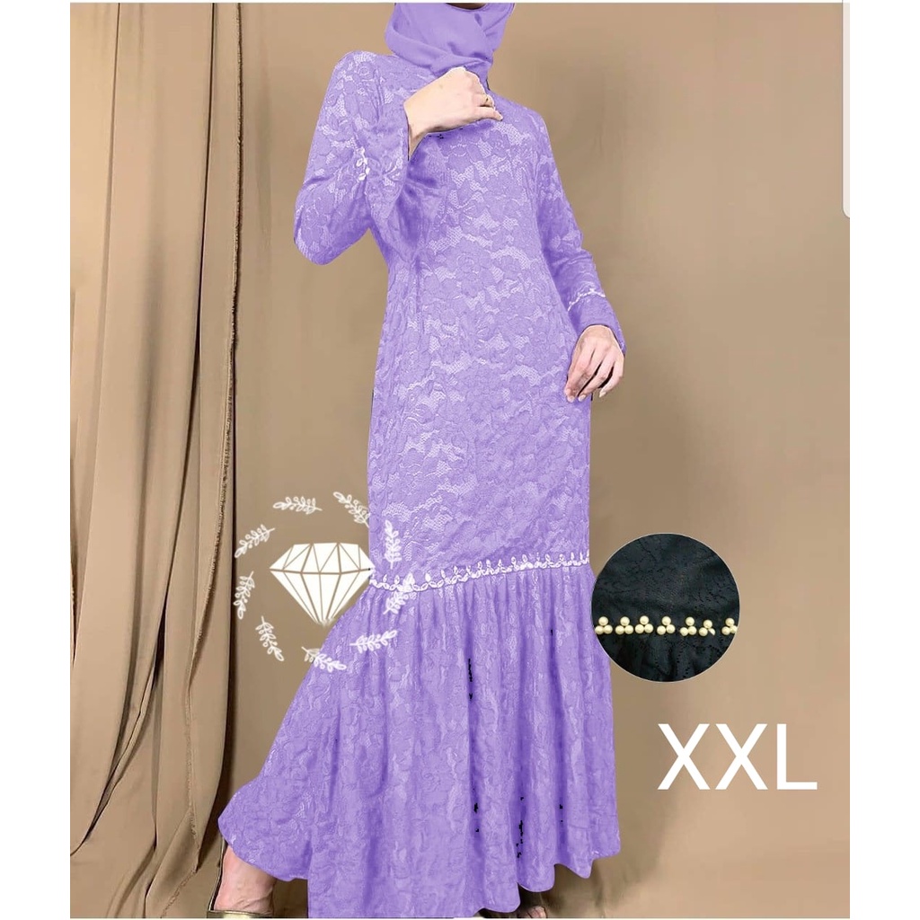 PCS MAXY NURHALIZA DUYUNG MUTIARA BRUKAT FASHION PAKAIAN WANITA DRESS GAMIS MAXI 5 UKURAN M L XL XXL 3XL MS ADA VIDEO REVIEW ASLI PRODUK-Lilac XXL