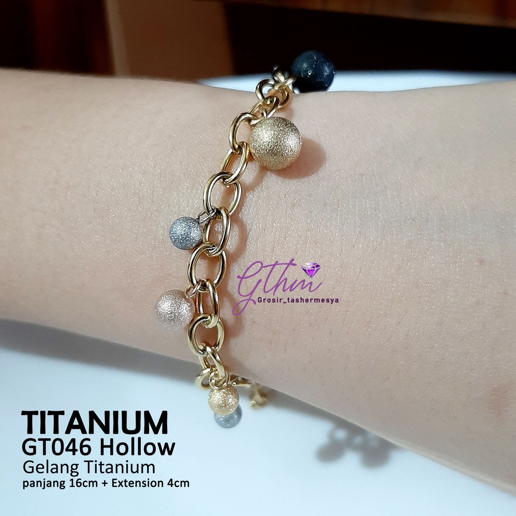 Gelang Titanium Bola Hollow Kombinasi Perhiasan fashion Import Kualitas Premium Anti Karat