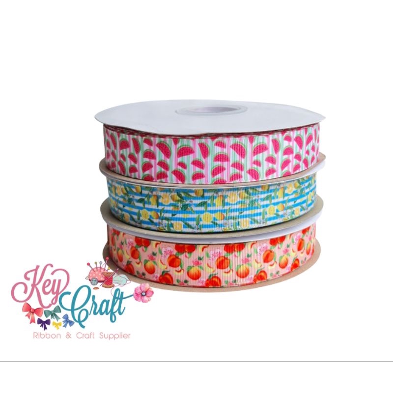 

Pita Grossgrain motif fruits watermelon, lemon, peach size 2,5cm