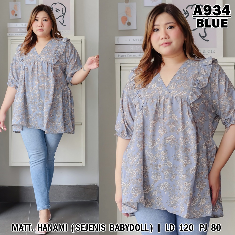 UNION11 - ATASAN JUMBO WANITA LD 120 / BLOUSE WANITA JUMBO / ATASAN JUMBO XXXL WANITA / BAJU JUMBO WANITA VANES ANGEL-A934 BLUE