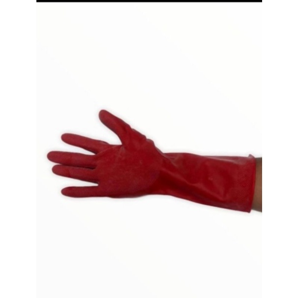 TERMURAH SARUNG TANGAN KARET LATEX / TERLARIS SARUNG TANGAN RUBBER GLOVE 12 INCH MERAH