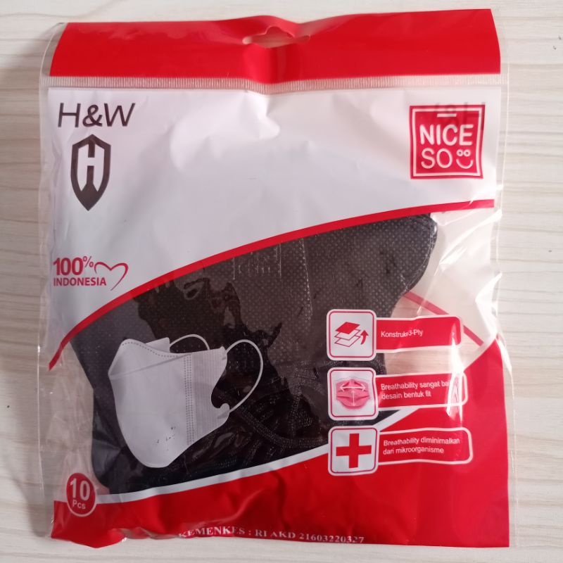 NICE SO masker duckbill 3ply embos niceso original isi 10pcs Hitam