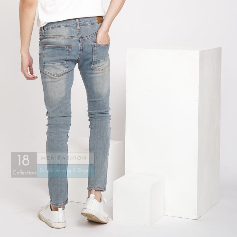 [Best Seller] Jeans Panjang Blue Retro Sobek Lutut PREMIUM