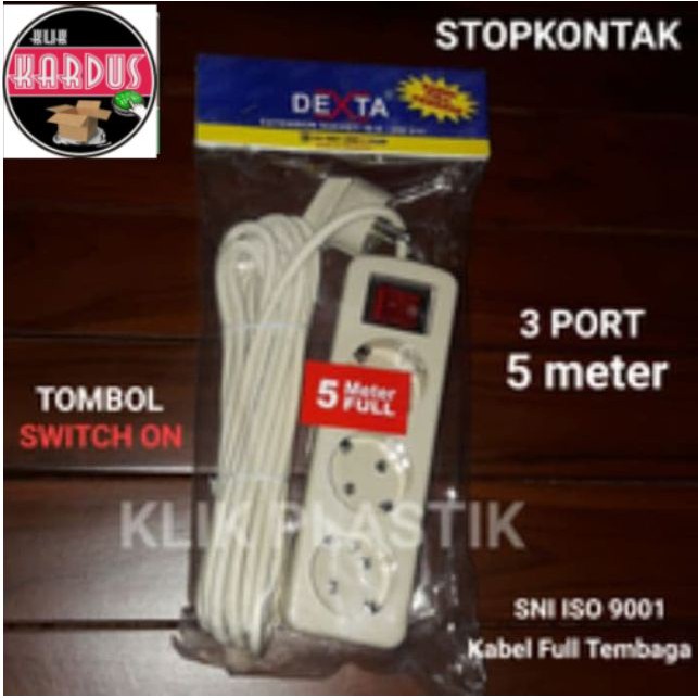 Stop Kontak 3 Port 5 Meter Switch /stopkontak Colokan Listrik Steker