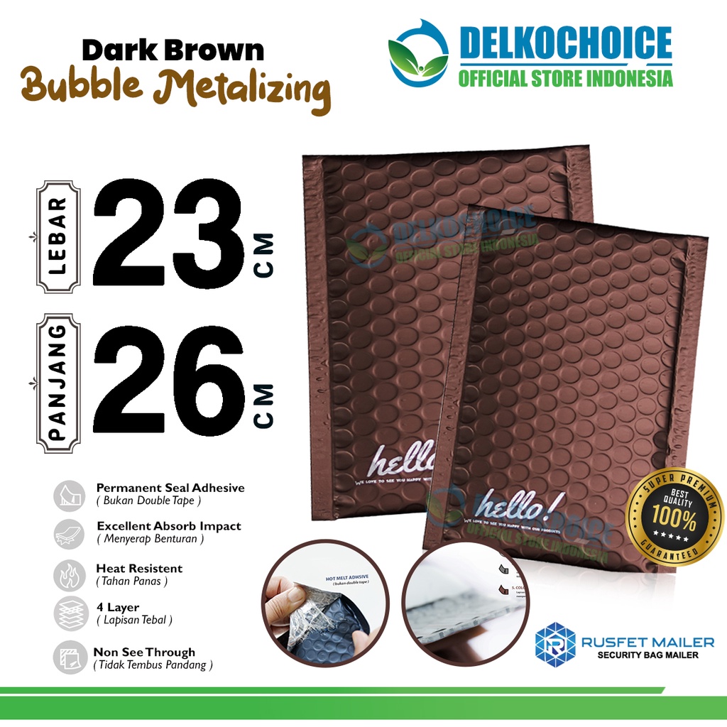 Amplop Bubble Mailer DARK BROWN 23x26cm Bubblewrap Packing Online Envelope Rusfet Coklat Tua PREMIUM