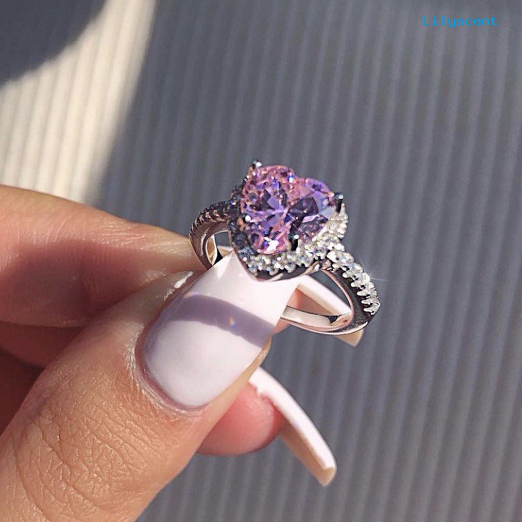 Ls Cincin Lapis Platinum Bentuk Hati Warna Pink Dengan Berlian Imitasi Untuk Wanita