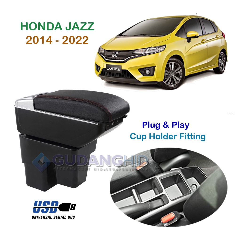Armrest Mobil Honda Jazz GK5 2015 - 2022 7 USB Port Charger + LED