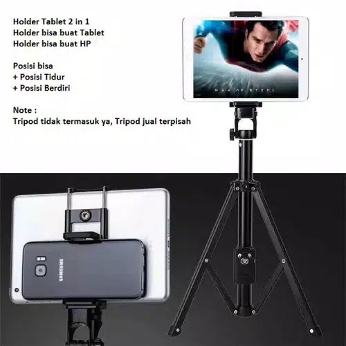 Kepala 2in1 Holder Tablet Tab Handphone untuk tongsis tripod