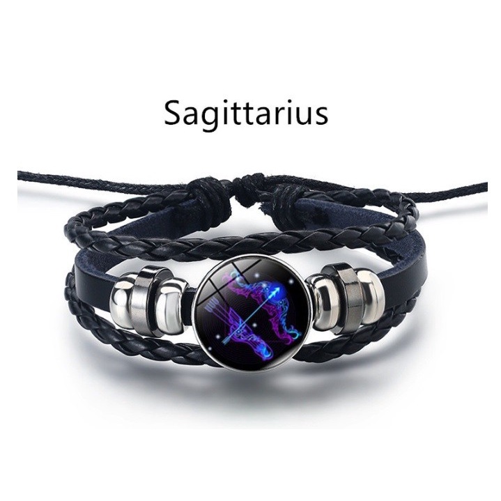 Gelang Kulit Asli Zodiak Luminous Astronomi Vintage Trendy Leather