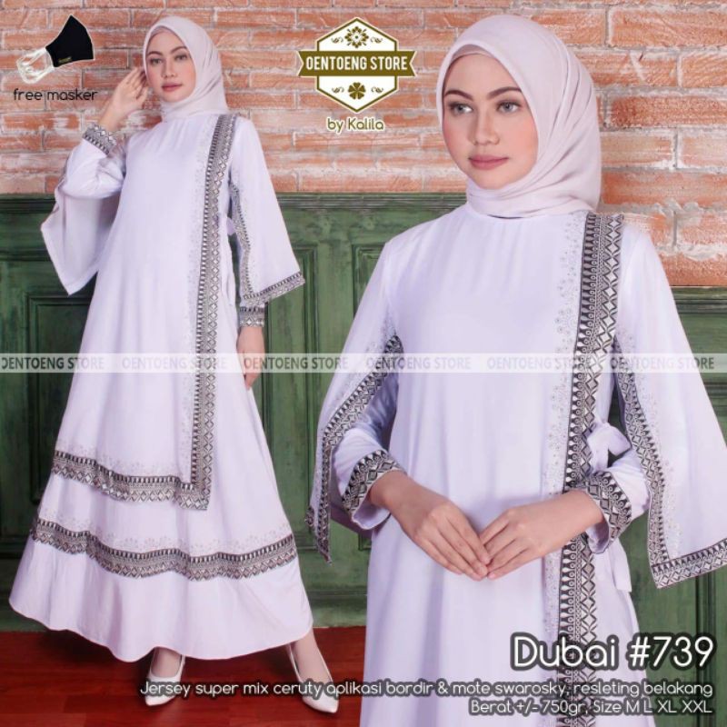 GAMIS MUSLIM ABAYA TURKI PUTIH JERSEY PREMIUM SUPER MEWAH
