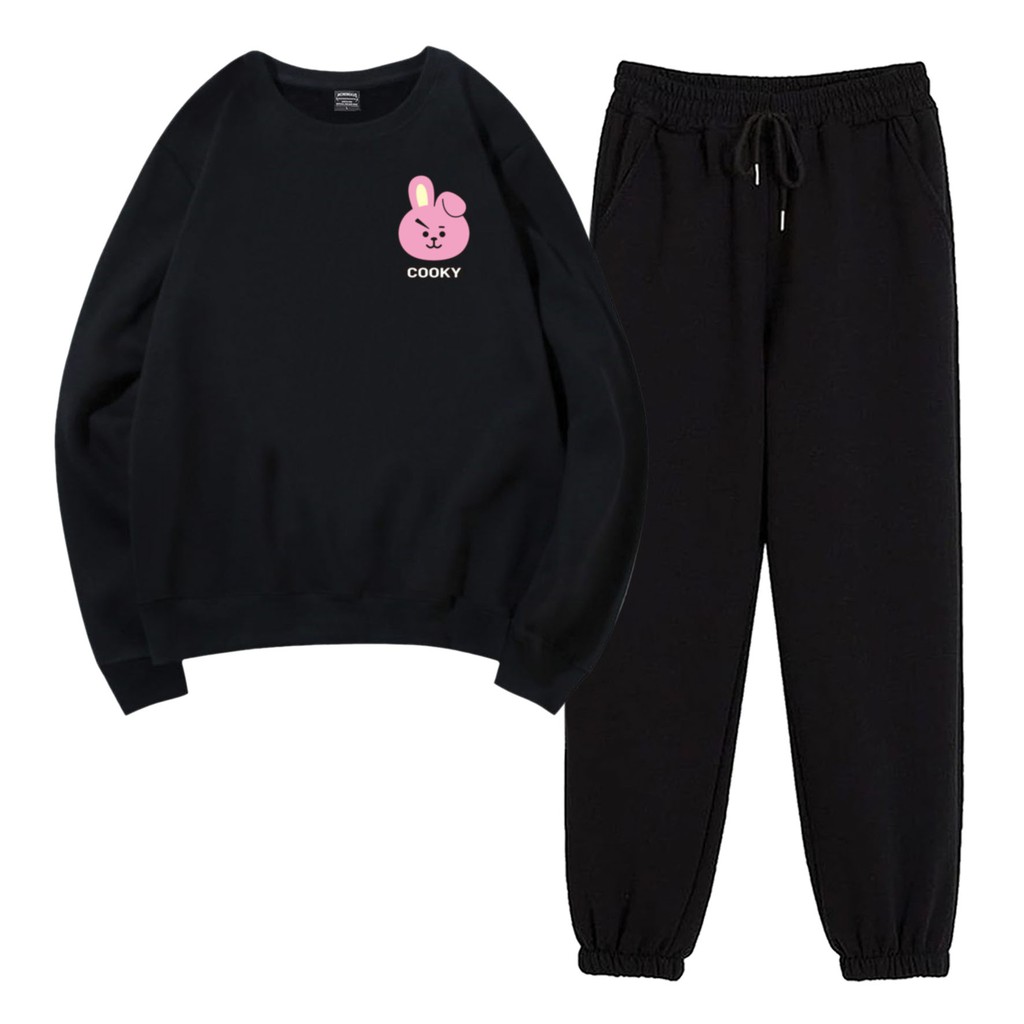 BESS - Baju Setelan Wanita Murah / Setelan Sweater + Jogger Hitam -  LOGO CUKY