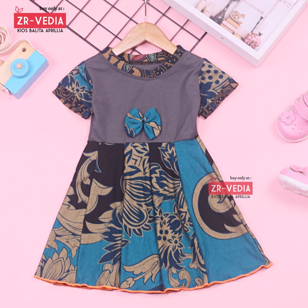 (BATIK) Dress Pita Baby uk 6-12 Bulan / Baju Lengan Anak Perempuan Bayi Dres Gaun Etnik Murah Adem