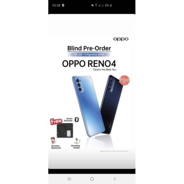 PROMO SPESIAL AKHIR TAHUN  PROMO MURAH HP OPPO Reno 4 8/128, Gb New Garansi Resmi Oppo 1 Thn Resmi
