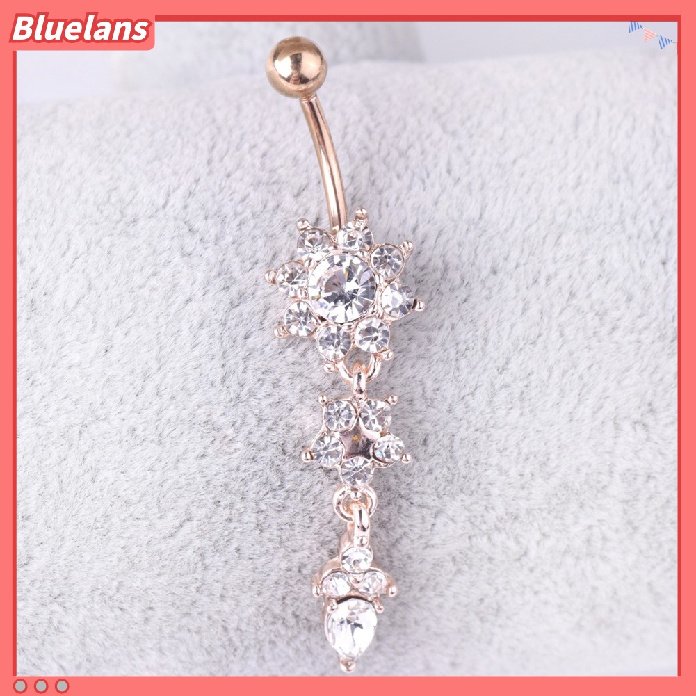 Bluelans Lady Rhinestone Flower Stainless Steel Belly Button Navel Ring Piercing Jewelry