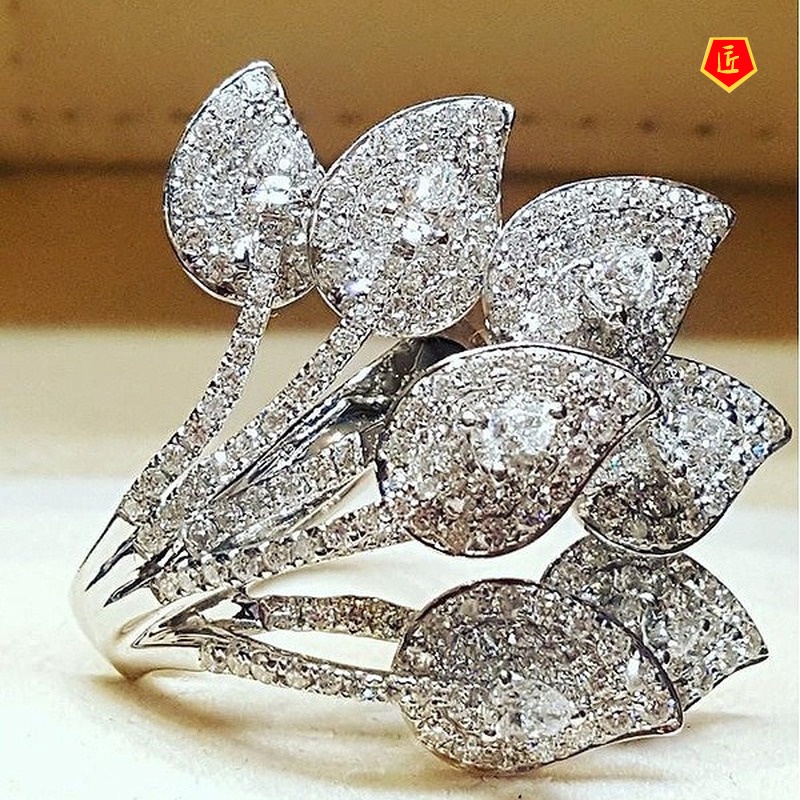 [Ready Stock]Fashion Creative Leaf Diamond Ring