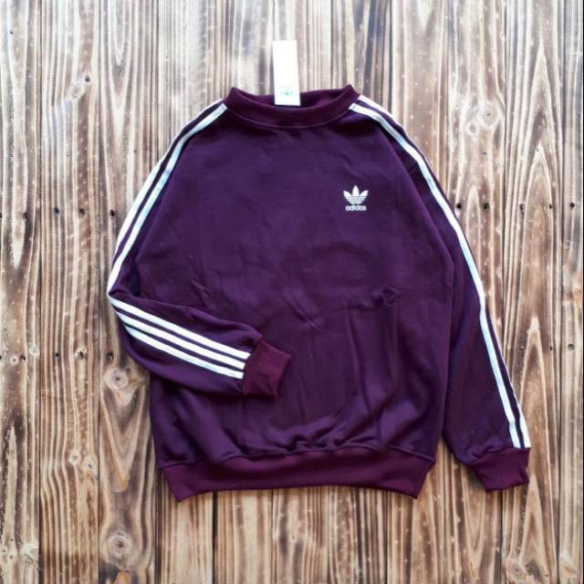 JAKET PRIA WANITA CREWNECK ADIDAS MAROON STRIP 3