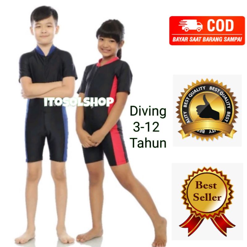 Baju Renang Anak 3-12 Tahun Diving Pendek Polos FBAdw
