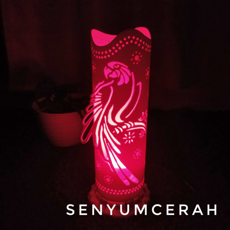 Senyumcerah Garden Lampu Tidur Hias ukir handmade dari paralon Model burung Merak, Kupu2,Makau,dll