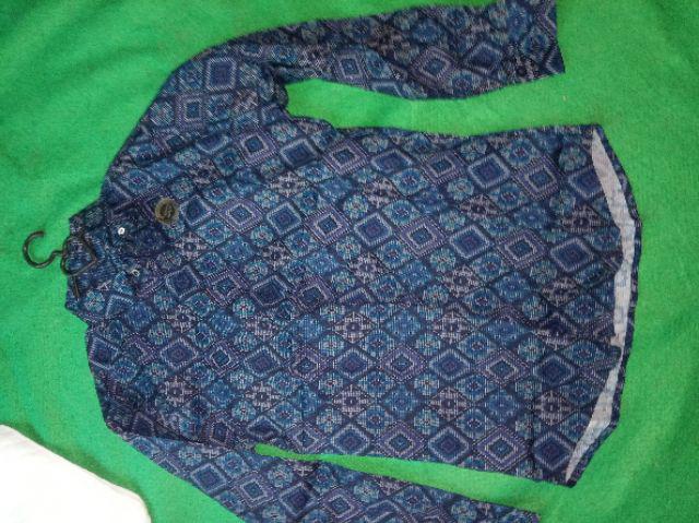 Credomenstore Kemeja Batik Songket Diamond Navy Lengan Panjang / Baju Pria Kasual