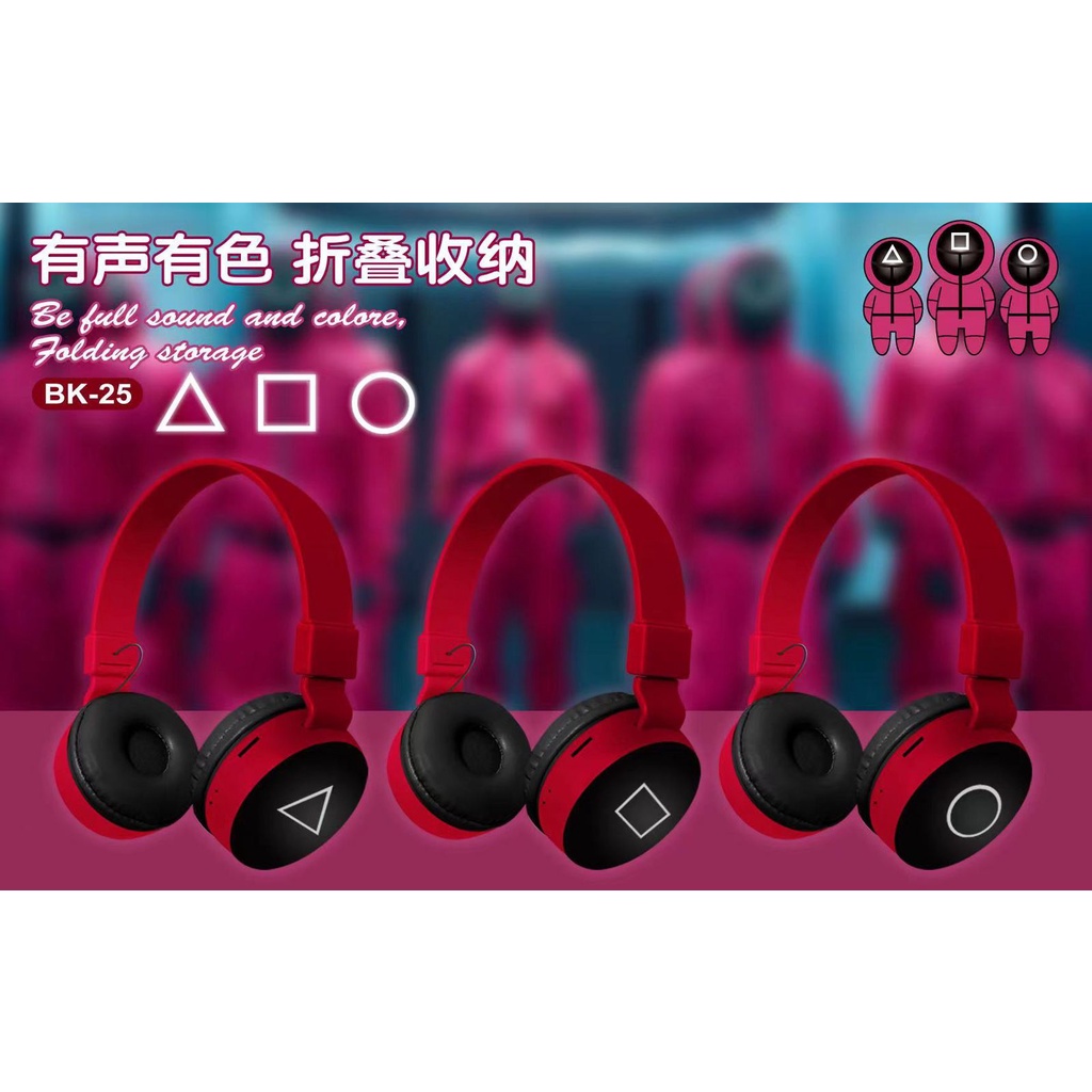 Headphone Bluetooth Squid Game BK-25 Wireless Headset On Ear Support SD Card Bluetooth Bando BK 25 / BK25