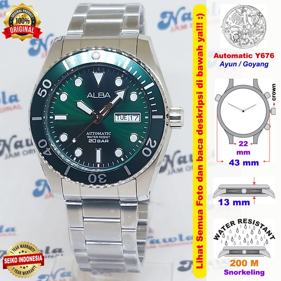 Alba Automatic AL4287X1 Green Dial - Jam Tangan Pria AL4287