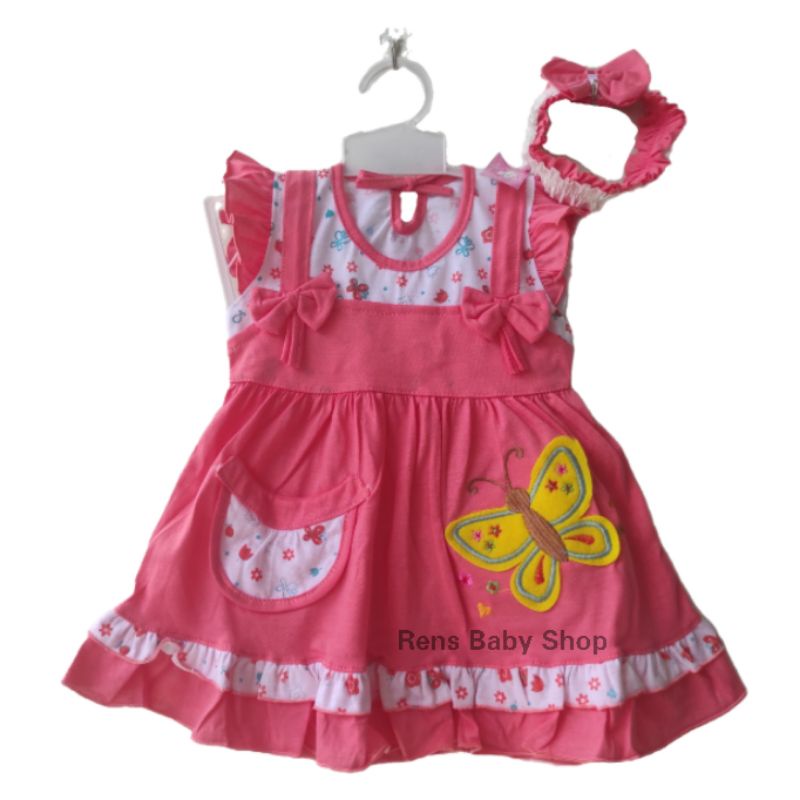 CANTIK Dress rok katun set + BANDO / TOPI baju anak bayi perempuan cewek