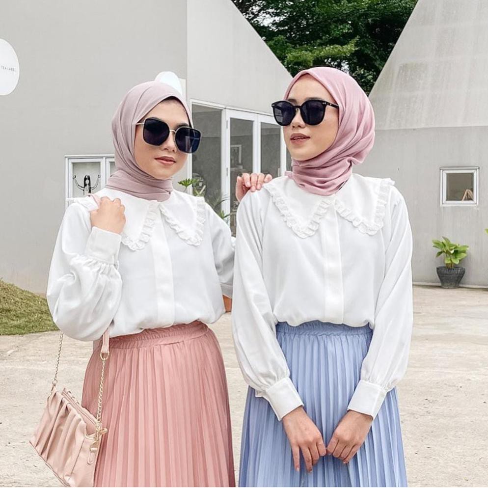 1KG ISI 5PCS - LOISE BLOUSE BALONA RAYON JUMBO PINGUIN BLOUSE VISCOSE PREMIUM HITS-KENAMI WHITE