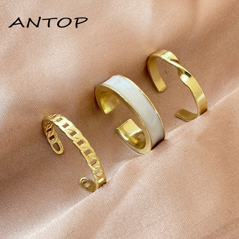 Fashion Retro Bintang Bulan Cincin Set Emas Dan Perak Cincin Pembukaan Perhiasan Aksesoris ANTOP